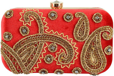 

Tooba Handicraft Party Red Clutch
