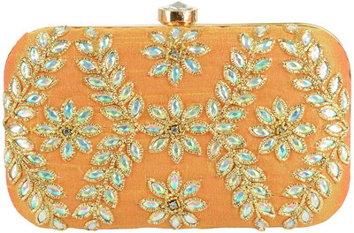 

Tooba Handicraft Party Orange Clutch