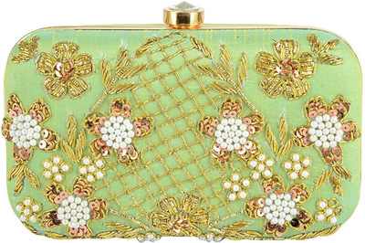 

Tooba Handicraft Party Green Clutch