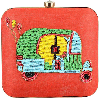 

Tooba Handicraft Party Red Clutch