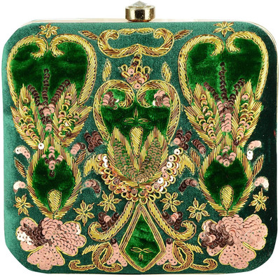 

Tooba Handicraft Party Green Clutch