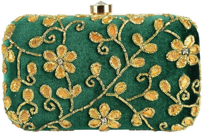 

Tooba Handicraft Party Green Clutch