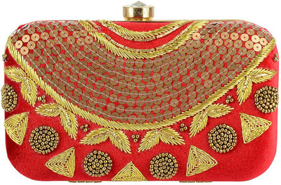 

Tooba Handicraft Party Red Clutch
