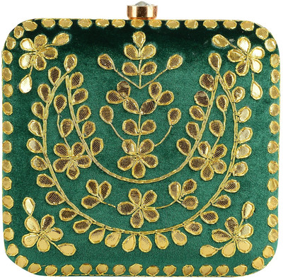 

Tooba Handicraft Party Green Clutch
