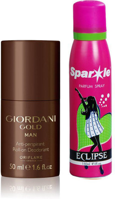 

Oriflame Sweden Giordani Gold Man Anti-perspirant Roll-On Deodorant 50ml (32176) With one sparkle perfume spray 150 ml(Set of 2)