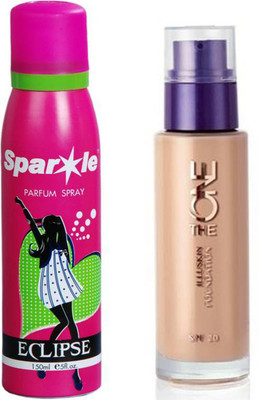

Oriflame Sweden The ONE IlluSkin Foundation (Porcelain - 30596) With one sparkle perfume spray 150 ml(Set of 2)