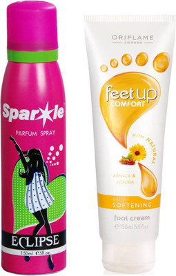 

Oriflame Sweden Feet Up Comfort Daily Softening Foot Cream 150ml ( 32369 ) With one sparkle perfume spray 150 ml(Set of 2)