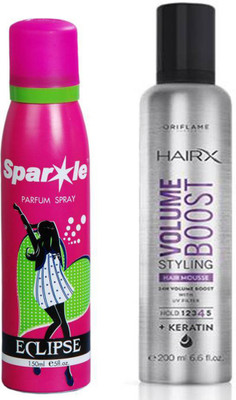 

Oriflame Sweden HairX Volume Boost Styling Hair Mousse 200ml (30550) With one sparkle perfume spray 150 ml(Set of 2)