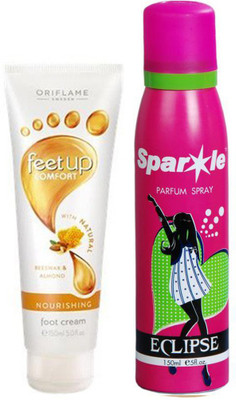 

Oriflame Sweden Feet Up Comfort Daily nourishing foot cream 150 ml (32371) one sparkle perfume spray 150 ml(Set of 2)