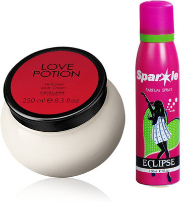 

Oriflame Sweden Love Potion Perfumed Body Cream 250ml (31779) With one sparkle perfume spray 150 ml(Set of 2)