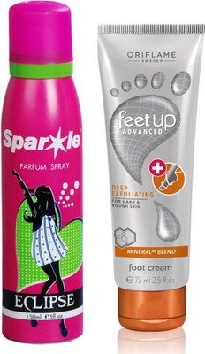 

Oriflame Sweden Feet Up Advance Deep Exfoliating Foot Cream 75ml ( 33033 ) With one sparkle perfume spray 150 ml(Set of 2)