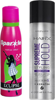 

Oriflame Sweden HairX Supreme Hold Styling Hairspray 200ml (30551) With one sparkle perfume spray 150 ml(Set of 2)