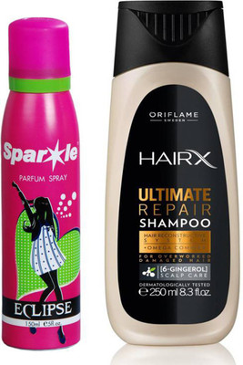 

Oriflame Sweden HairX Ultimate Repair Shampoo 250ml (32998) With one sparkle perfume spray 150 ml(Set of 2)