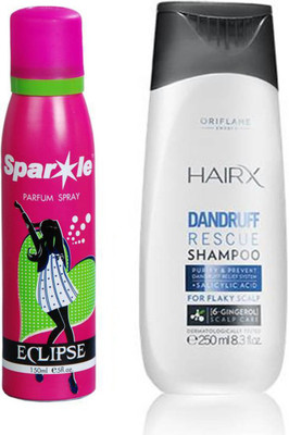 

Oriflame Sweden HairX Dandruff Rescue Shampoo 250ml (26680) With one sparkle perfume spray 150 ml(Set of 2)
