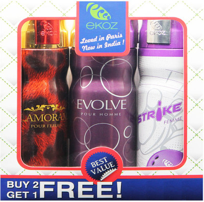 

Ekoz GLAMMORAMA MAROOM, EVOLVE HOMME & STRIKE FEMME Imported Deodorant "BUY 2 GET 1 FREE" Body Mist - For Men & Women(200 ml, Pack of 3)