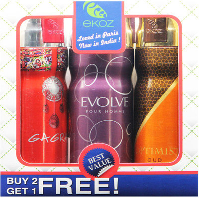 

Ekoz GAGRA, EVOLVE HOMME & OPTIMIST OUD Imported Deodorant "BUY 2 GET 1 FREE" Body Mist - For Men & Women(200 ml, Pack of 3)
