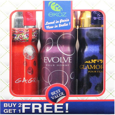 

Ekoz GAGRA, EVOLVE HOMME & GLAMMORAMA BLUE Imported Deodorant "BUY 2 GET 1 FREE" Body Mist - For Men & Women(200 ml, Pack of 3)