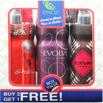 

Ekoz GAGRA, EVOLVE HOMME & RUNWAY HOMME Imported Deodorant "BUY 2 GET 1 FREE" Body Mist - For Men & Women(200 ml, Pack of 3)