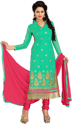 

Vardhman Synthetics Georgette Embroidered Dress/Top Material(Un-stitched), Green