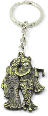 

Faynci Antique Metalic Golden Plated Radha Krishna Double Sided High Quality Metal Key Chain Key Chain