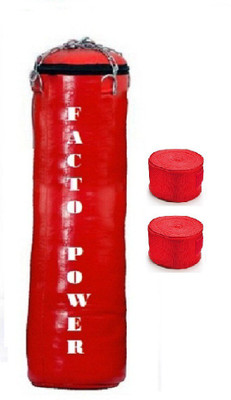 

FACTO POWER 2.5 Feet Long, SRF - STANDARD Material, Red Color, Unfilled with Hanging Chain and 9 Freet Long Red Color Hand Wrap Pair Boxing Kit