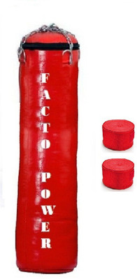 

FACTO POWER 8.0 Feet Long, SRF - STANDARD Material, Red Color, Unfilled with Hanging Chain and 9 Freet Long Red Color Hand Wrap Pair Boxing Kit