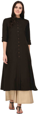 Pistaa Women Solid Straight Kurta(Black)
