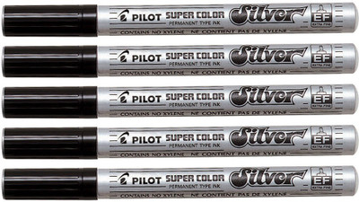 

Pilot 019729 Permanent Marker (Silver - Extra Fine - Pack of 5)(Set of 5, Silver)