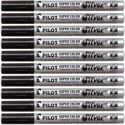 

Pilot 019732 Permanent Marker (Silver - Extra Fine - Pack of 10)(Set of 10, Silver)