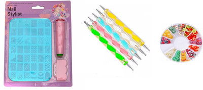 

Royalkart Nail Art Stamping Kit XY 14 with Double Sided Nail Art Dotting Tool and Fruit Clay Wheel(Multicolor)