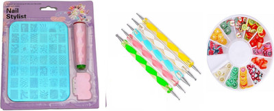 

Royalkart Nail Art Stamping Kit XY 13 with Double Sided Nail Art Dotting Tool and Fruit Clay Wheel(Multicolor)
