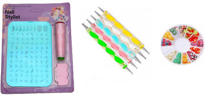 

Royalkart Nail Art Stamping Kit XY 10 with Double Sided Nail Art Dotting Tool and Fruit Clay Wheel(Multicolor)