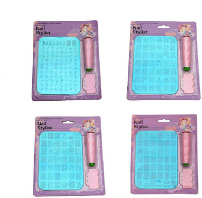 

Royalkart 4 Sets Nail Art Stamping Jumbo Image Plates With Stamper & Scraper(Multicolor)