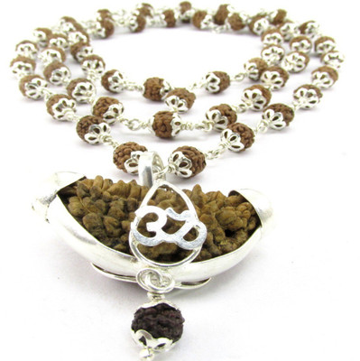 SHIVOHAM EK Mukhi Rudraksha Mala. Wood Necklace