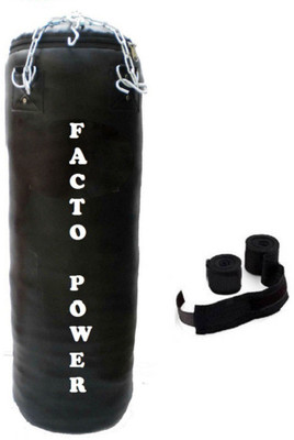 

FACTO POWER 6.5 Feet Long, PU Material, Black Color, Unfilled with Hanging Chain and 9 Freet Long Black Color Hand Wrap Pair Hanging Bag(6.5, 78 kg)