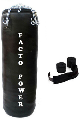 

FACTO POWER 5.5 Feet Long, PU Material, Black Color, Unfilled with Hanging Chain and 9 Freet Long Black Color Hand Wrap Pair Hanging Bag(5.5, 66 kg)