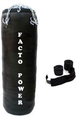 

FACTO POWER 6.0 Feet Long, PU Material, Black Color, Unfilled with Hanging Chain and 9 Freet Long Black Color Hand Wrap Pair Hanging Bag(6.0, 72 kg)