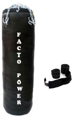 

FACTO POWER 8.0 Feet Long, PU Material, Black Color, Unfilled with Hanging Chain and 9 Freet Long Black Color Hand Wrap Pair Hanging Bag(8.0, 96 kg)
