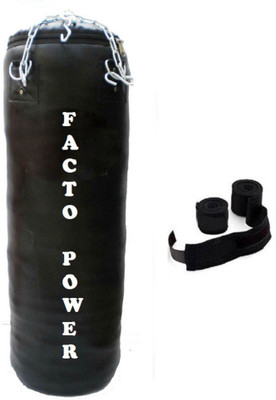 

FACTO POWER 2.5 Feet Long, PU Material, Black Color, Unfilled with Hanging Chain and 9 Freet Long Black Color Hand Wrap Pair Hanging Bag(2.5, 30 kg)