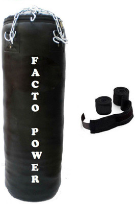 

FACTO POWER 2.0 Feet Long, PU Material, Black Color, Unfilled with Hanging Chain and 9 Freet Long Black Color Hand Wrap Pair Hanging Bag(2.0, 24 kg)