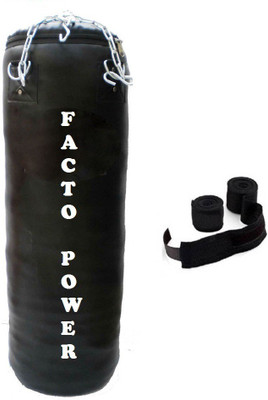 

FACTO POWER 1.5 Feet Long, PU Material, Black Color, Unfilled with Hanging Chain and 9 Freet Long Black Color Hand Wrap Pair Hanging Bag(1.5, 18 kg)