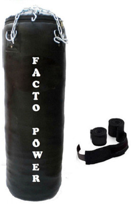 

FACTO POWER 7.5 Feet Long, PU Material, Black Color, Unfilled with Hanging Chain and 9 Freet Long Black Color Hand Wrap Pair Hanging Bag(7.5, 90 kg)
