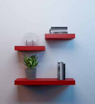 OnlinePurchas red flat wall shelf Wooden Wall Shelf(Number of Shelves - 3, Red)