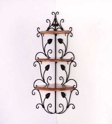OnlinePurchas wood iron wall shelf Wooden Wall Shelf(Number of Shelves - 3, Brown)