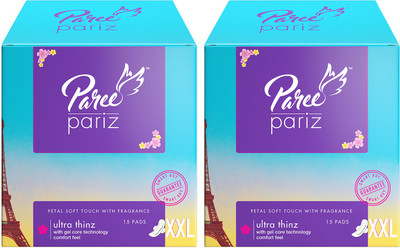 Paree Pariz Ultra Thinz XXL Sanitary pads- 15 Pads each (Pack of 2) Sanitary Pad(Pack of 2)
