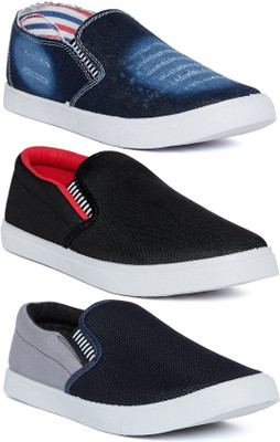 

Long Walk Stylish Slip On Combo Pack of 3 Canvas Shoes For Men(Blue, Black, Red::grey