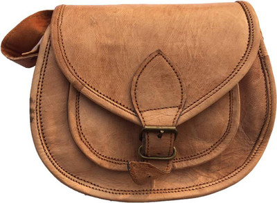 

PINO Girls Casual Brown Genuine Leather Sling Bag