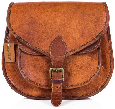 

PINO Girls Casual Tan Genuine Leather Sling Bag