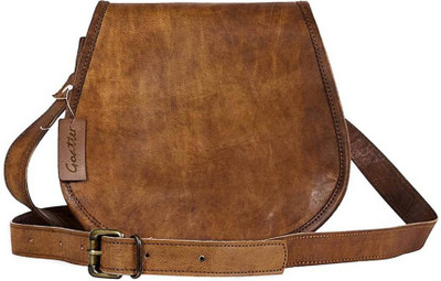 

PINO Girls Casual Brown Genuine Leather Sling Bag