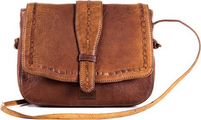 PINO Girls Casual Brown Genuine Leather Sling Bag